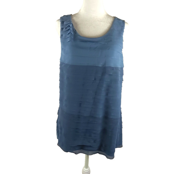 Ann Taylor Women's Tank Top Size Large Hombre Blue Gray. Round Neck Ruffles - Picture 1 of 8